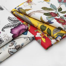 Ancho 57 grueso impreso Lino-como tapicería sofá tela funda de almohada Material cortado a medida serie de flores y pájaros 304D