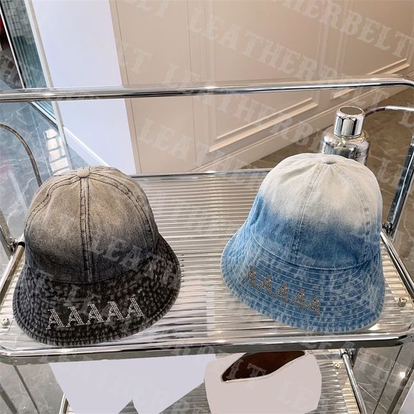 Casquette de baseball à large bord Strass Lettre Denim Ball Cap Femmes Hommes Tie Dye Bucket Hat