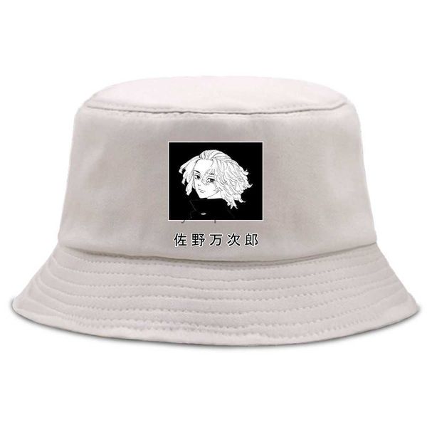 Bucket ancho de borde Tokio Vengadores Sano Manjiro Mikey Anime Panamá 2022 Cotton Fashion Fisherman Hat Harajuku Unisex Unisex Summer HKD230810