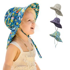 Brede rand kinderen zon hoed kinderen emmer cap zomer strand meisjes reizen outdoor mode schattige print jongen casual sunhats