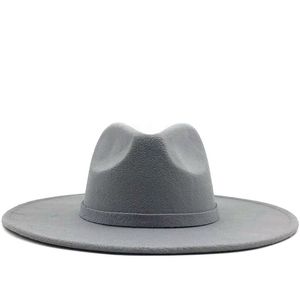 Sombrero Fedora de ala ancha para mujer, sombrero de fieltro de lana de Color sólido para hombre, gorra de Jazz gris de Gamble de Panamá para otoño e invierno