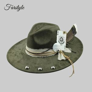 Brede rand Fedora -hoeden File Suede Hat Men Women Feather Accessory Fedoras Diy Flat Brim Jazz Gentlemen Top 240417