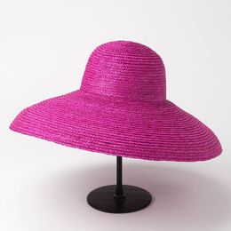 Brede rand hoeden 01905-HH7172 Kleur Natural Straw Handgemaakte Elegante Hepburn-stijl Lady Bucket Hat Women Holiday Banket Cap