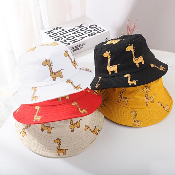 Chapeaux à large bord 1-4 ans bébé casquette de soleil girafe motif impression chapeau été couleur unie prévenir les rayons ultraviolets seau ombrage