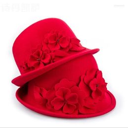 Chapeaux à large bord 100% laine chaude de haute qualité fleur enfants chapeau de seau beau mignon cool mode pour couleur unie enfants Elob22