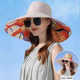 Chapeaux à bord large 18 cm grandes femmes chapeau de soleil luxe à double face planable plante imprimée en coton seau respirant plage gorras