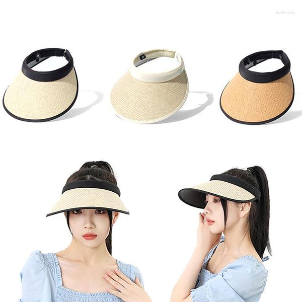 Chapeaux à large bord 1Pc Vide Top Chapeau De Paille Voyage Parasol Soleil Cap À La Mode Superlite Plage Pliable Roll Up Cruise Porter Visière Pour Femmes