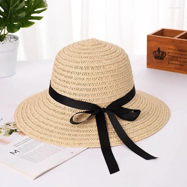 Sombreros de ala ancha 1 unid simple plegable floppy niñas sombrero de paja sol playa mujeres verano protección uv gorra de viaje dama femenina