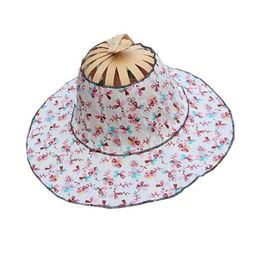 Chapeaux à large bord 2 en 1 chapeau de ventilateur pliant en bambou pour femmes fille tenue à la main voyageant danse d'été 2880