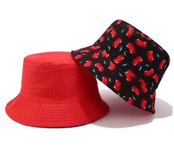 Chapeaux à large bord 2019 Deux côtés réversible Fruit Cerise Seau Chapeau pour Hommes Femmes Pêcheur Chapeau Panama Bob Chapeau D'été Soleil Chapeau P230311