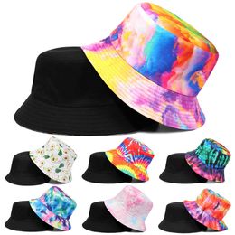 Brede randmutsen 2021 Nieuwe hot tie dye bucket hoeden omkeerbare doublesidewear hoed avocado zebra koe print packable outdoor sun hat visser caps r230308