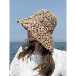 Brede rand hoeden 2021 Nieuwe zomer dames vakantie stro hoed dame zomer zon hoed vizier cap panama stijl emmer pet strand hoed outdoor girl cap g230227