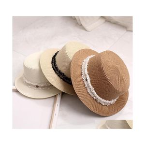 Brede rand hoeden 2021 zomer platte zon voor vrouwen chapeau feminino st hoed dame Franse retro schaduw vakantie strand antiuv schipper cap 2492 dhthm