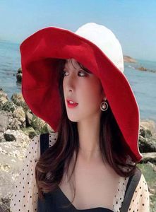 Wide Brim Hats 2021 Twosided Floppy Girls Sun Sun Hat Beach Femmes Summer UV Protect Travel Lady Cap 15cm Femme Gift3993520