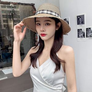 Chapeaux à large bord 2022 Panama Summer Beach Bowknot Paille Femme Cap Protection UV Pliable Sun Shade Chapeau Casual Lady Voyage Floppy Girls Elob22