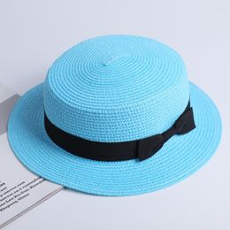 Brede randmutsen 2022 Verkoop Spring Summer Beach Sand ouder-kind Sun Fedora Straw Hat Women Flat Top Sunshade Caps