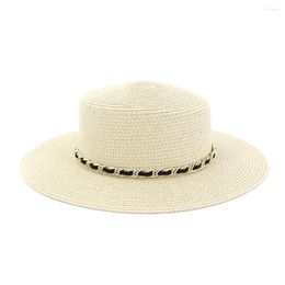 Chapeaux à large bord 2022 Chapeau de soleil unisexe en paille d'été Pork Pie Sunbonnet Lady Flat Boater Beach Panama