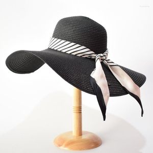 Chapeaux à large bord 2023 14m Sun For Womem Trendy Uv 50 Travel Beach Black Floppy Straw Wedding Hat