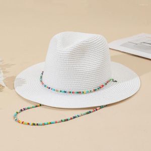 Chapeaux à large bord 2023 Designer collier de perles colorées soleil pour les femmes été pliable plage dames mode chapeau de fête en gros