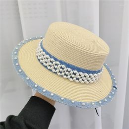 Sombreros de ala ancha 2023 Jeans de diseñador Sol con perla para mujer Verano Playa plegable Señoras Moda Fiesta Sombrero al por mayor