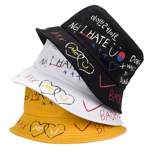 Chapeaux à large bord 2023 Graffiti Lettre Seau Été Pêche En Plein Air Hip Hop Pêcheur Bob Chapeau Hommes Panama Couple Cadeau G230603