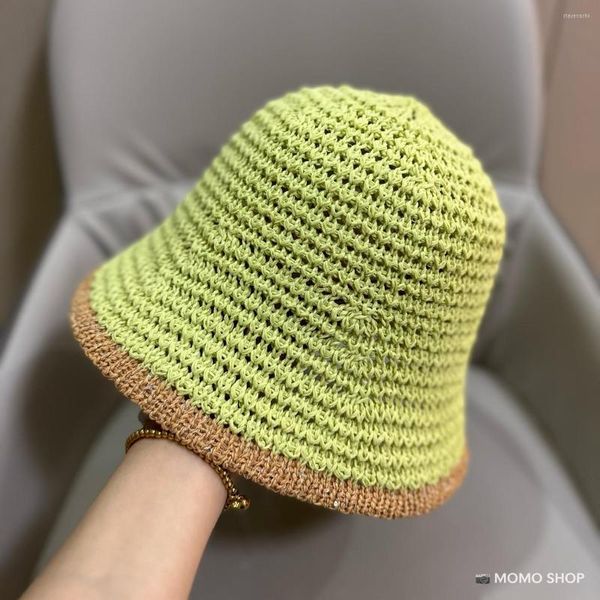 Chapeaux à large bord 2023 coréen japonais Crochet printemps été paille chapeau de soleil lin pêcheur correspondant couleur seau bassin pour les femmes