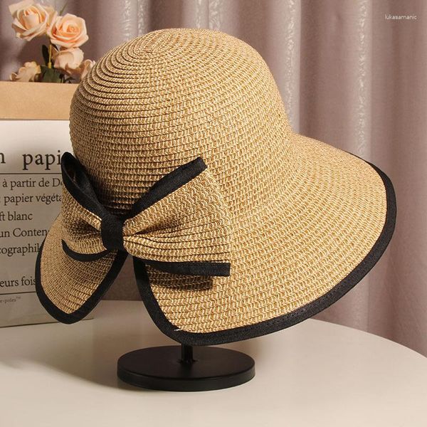 Chapeaux à large bord 2023 coréen été élégant arc seau chapeau vacances polyvalent parasol plage paille mode dôme soleil casquette Sombrero Mujer