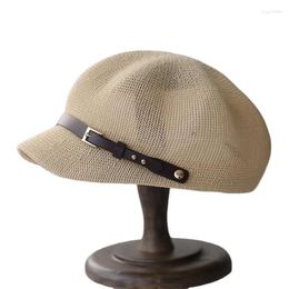Brede rand hoeden 2023 achthoekige pet voor vrouwen zomer dunne sboy verstelbare touw mode mode baret mesh ademende reis strandstro hoed