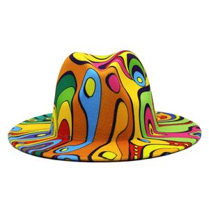 Large Brim Chapeaux 2023 Panama Britannique Hommes Femmes Coloré Motif Clown Automne Hiver Feutre Dames Trilby Chapeau Élégant Fascinateur Jazz Top Caps