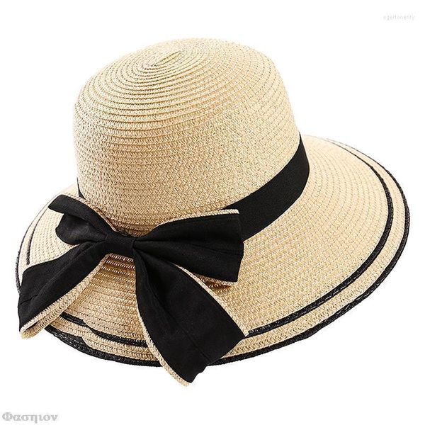 Chapeaux à large bord 2023 printemps et été grand chapeau femmes vacances en plein air crème solaire parasol paille arc pliant plage panama gorros eger22