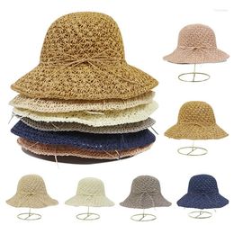 Sombreros de borde anchos 2023 Summer de verano Sombrero de paja plegable Sutir para mujeres Sun protector solar Corona de zomer de vacaciones de vacaciones coreanas
