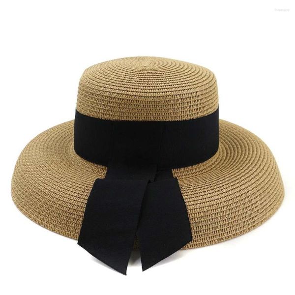 Chapeaux à large bord 2023 été Style français chapeau de paille femmes Hepburn grand avant-toit femme avec ruban en plein air voyage plage vacances soleil