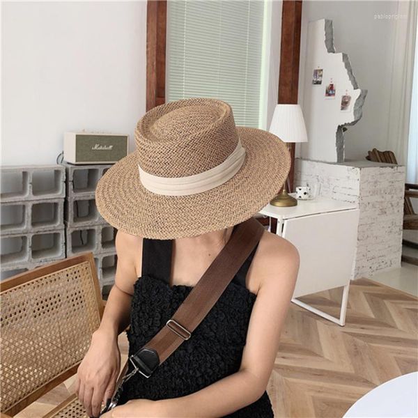 Sombreros de ala ancha 2023 verano hecho a mano mujer sombrero de paja moda Uv protección Casual Panamá playa Fedora transpirable gorra de sol señora