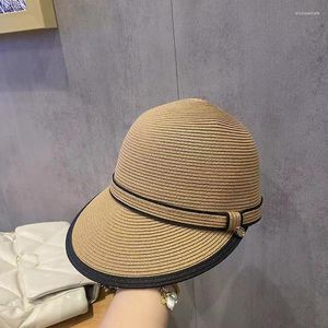 Chapeaux à large bord 2023 été chapeau de paille mode arc décoration dames équestre Vintage japonais visière casquette Anti-UV voyage plage soleil