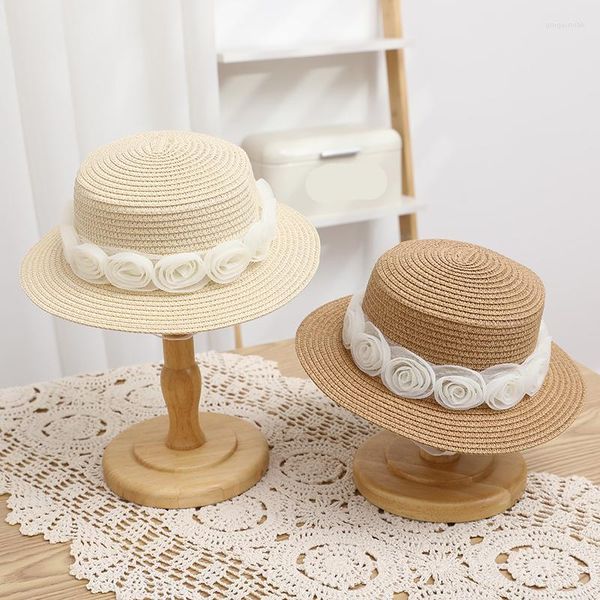 Chapeaux à large bord 2023 été chapeau de soleil pour femmes mode fleur plat paille Panama dame Anti-UV Parent-enfant vacances plage