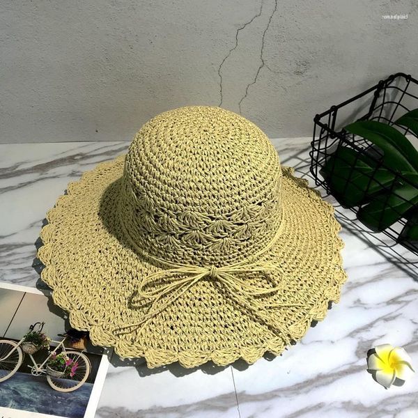 Chapeaux à large bord 2023 Chapeau de soleil d'été pour femmes grand avec arc casquette de plage dames protection UV feminino pliable AD393