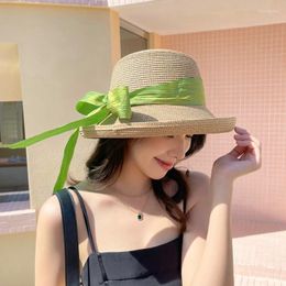 Sombreros de ala ancha 2023, sombrero de paja con protección solar de verano para mujer, gorra informal japonesa con lazo salvaje para pescador, gorra de playa para exteriores, gorras Zomer