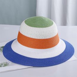 Chapeaux à large bord 2023 été femmes seau chapeau paille arc-en-ciel pliable mode Panama décontracté femme plage pare-soleil casquette