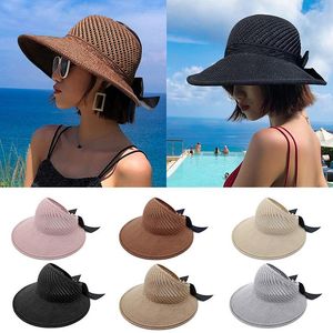 Wide Brim Hats 2023 Sun Chatme Summer Visor UV Protection Bow Beach Yellow Dames Sunhat pliable Gorro