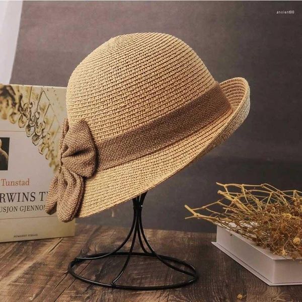 Chapeaux à large bord 2023 chapeau de paille pare-soleil arc femmes été pêcheur littéraire cadeau en gros pliable