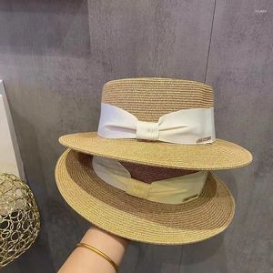 Chapeaux à large bord 2023 tempérament plat haut chapeau de paille loisirs été crème solaire femmes mode arc voyage plage Vintage