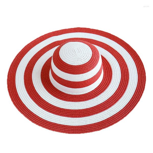 Sombreros de ala ancha 2023 para mujer, informales, de paja, para exteriores, a rayas, de papel de retazos, para el sol, para adultos, con solapa, gorra de playa grande, Gorras