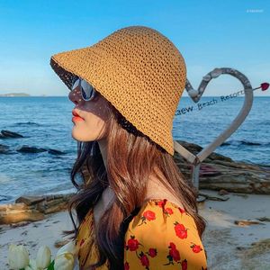 Chapeaux à large bord 2023 femmes chapeau seau femme tressé à la main été paille pêche élégant pour les femmes Panama plage voyage casquette pliante