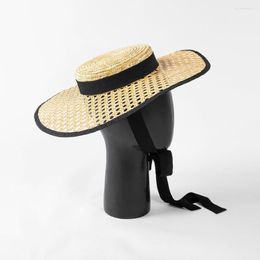 Brede rand hoeden 202301-HH6072 Chic Drop Fashion Summer Natural Straw Bamboo Weven Low Crown Leisure Lady Fedoras Cap Women Hat
