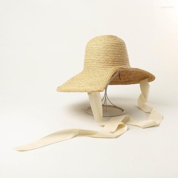 Chapeaux à large bord 202302-HH5018 Lolita Holiday Provence French Rural Restoring Ancient Ways Handmade Raphia Grass Lady Straw Sun Cap Women Hat