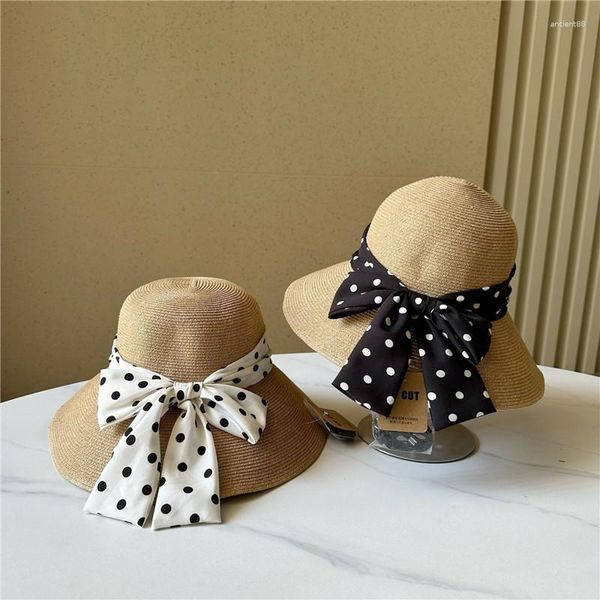 Chapeaux à large bord 202304-250326 été japon Dot Bowknot crème solaire peut plier l'herbe dame chapeau de soleil femmes loisirs visières casquette