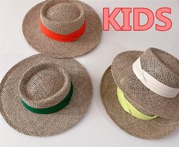 Brede rand hoeden 202304-lele hand geweven zout gras uitgehouwen zonneschad kinderen fedoras cap kinderen jazz panama hoed