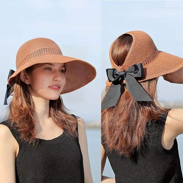 Sombreros de ala ancha 2024 Moda Visera de sol Crochet Picnic Playa Protección UV Gorra de vieira para verano al aire libre Sombrero de mujer Gorras