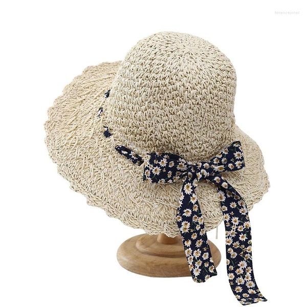 Sombreros de borde anchos 2024 Fashion Women Summer Beach Sombrero de paja Pequeño Floral Boho Breatable Avencible Peso ligero