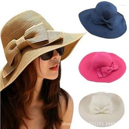 Chapeaux à bord large 2024 Version coréenne de Lafite Bow Straw Hat pour femmes en été pliable grande plage de soleil